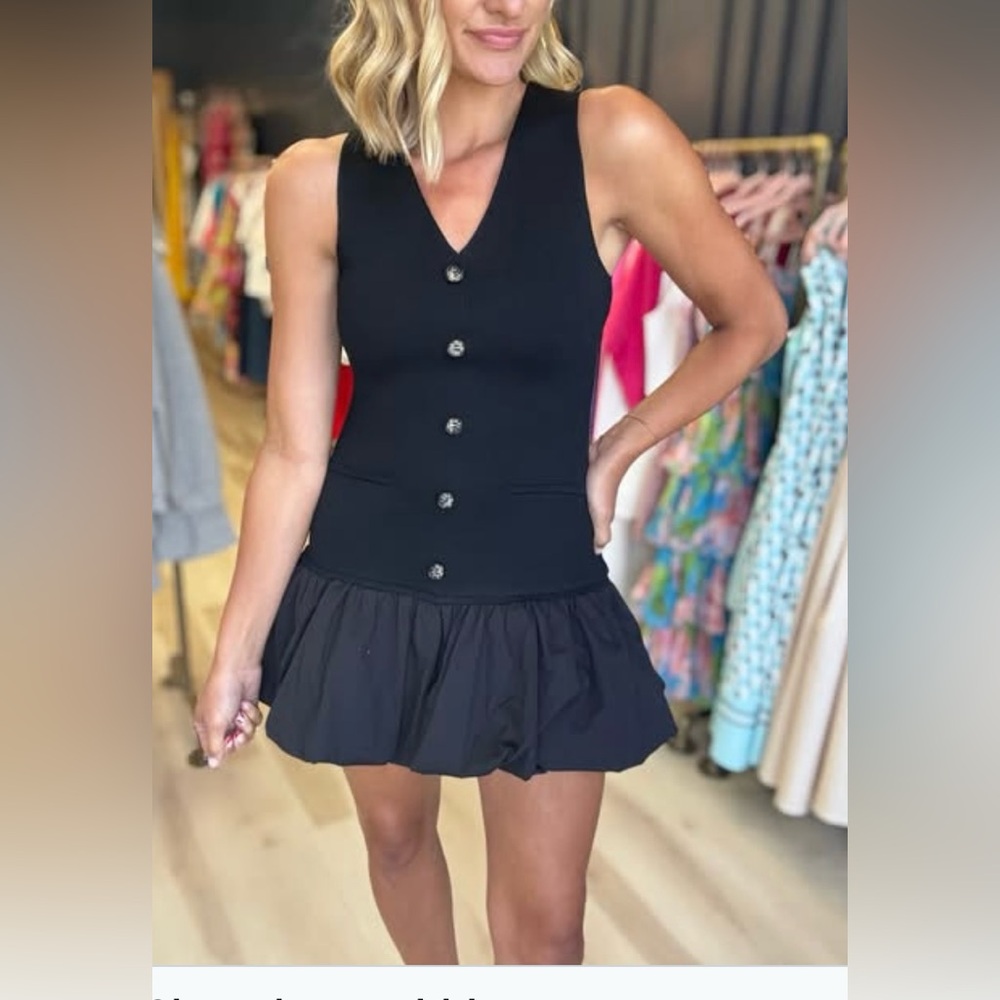 Black drop waist bubble hem mini dress